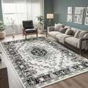 Skyweaver 4x6 Area Rug for Living Room Soft Abstract Pattern Anti-Slip Low Pile Soft Rugs Machine Washable Carpet for Living Room Bedroom Dining Room Green
