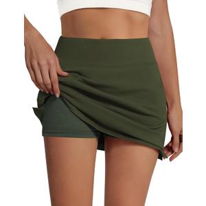 Sarin Mathews Women's Skort 95% Cotton Mini Tennis Skirt with Built-in Shorts and Pockets for Golf Pickleball Running (Green, XL)