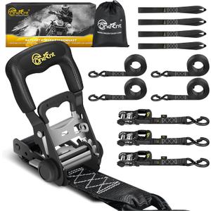 Onesnt 4Pcs Ratchet Strap Tie Down Kit | 1.6x 10FT Heavy Duty Ratchet Straps with Padded Handles+Coated S Hooks+Soft Loop Tie-Downs -6000 Pound Break Strength