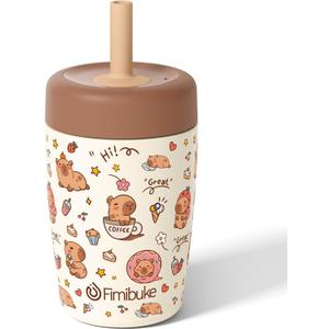 Fimibuke Kids & Toddler Cups Spill Proof, 12 OZ Capybara Insulated Sippy Cups for Toddlers Boys Girls, Toddler Straw Tumbler, Stainless Steel Kids Water Bottle with Twist Lids & Silicone Straw, 1 Pack