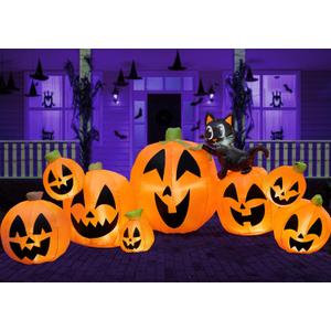 Joiedomi 10 FT Long Halloween Inflatables Outdoor Decorations, Blow Ups Inflatable Pumpkin for Yard with Witch's Cat, 8 Pcs Blow Up Pumpkin Decor for Halloween Decorations Outside