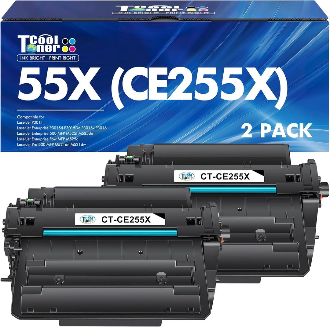 CE255X 55X Black Toner Cartridge P3015 55A CE255A M521dn Compatible for HP Laserjet P3015 Toner Cartridge Black for HP P3011 P3015d P3015x P3015dn P3016 Pro 500 MFP M521dw M521 M525 Printer (2-Pack)