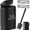 Stainless Steel Bathroom Can and Toilet Brush Set, 1.6 Gallon Small Black Garbage Can with Press Type Lid, Black Narrow Wastebasket for Bathroom Bedroom
