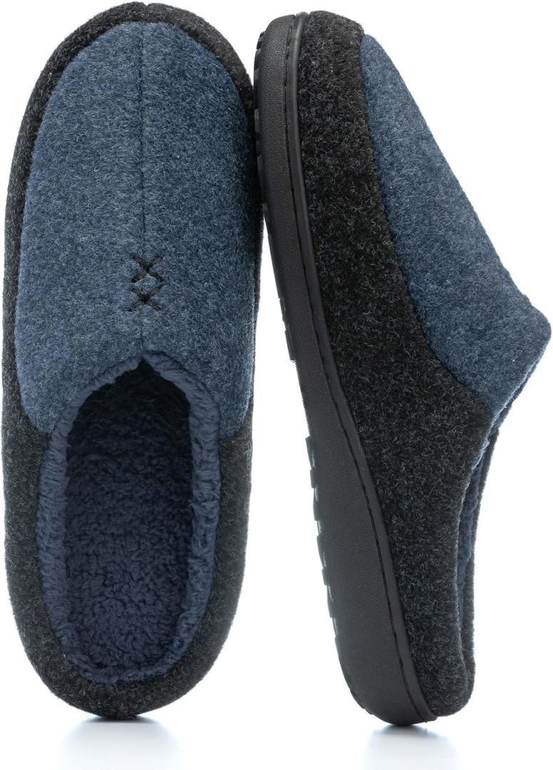 GOEWY Mens Two-Tone House Slippers with Memory Foam Cozy Warm Slip On House Shoes for Indoor Outdoor Gifts for Men Him Dad (9-10, Blue Heels)