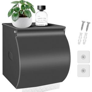 Toilet Paper Holder Wall Mount, Self Adhesive Toilet Paper Holder with Shelf, Waterproof Stainless Steel Bathroom Toilet Tissue Roll Holder Cat Dog Proof, Gray