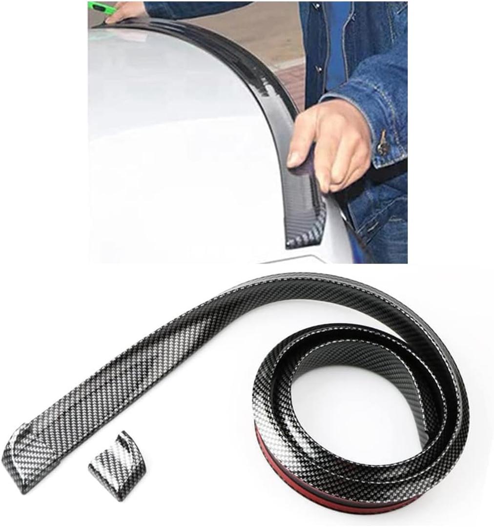 Car Rear Spoiler Roof Lip Kit, Carbon Fiber 3D Rubber Trunk Spoiler Trim Strip Cool Car Decoration, Universal Punch-Free Vehicle Exterior Accessory Sticker (Carbon Fiber Black)
