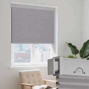 Grandekor No Drill Cellular Shades for Windows,Cordless Window Blinds for Indoor Windows,Blackout Honeycomb Shades,Thermal Insulated Noise Reduction,34" W x 64" H,Blackout-Grey-White