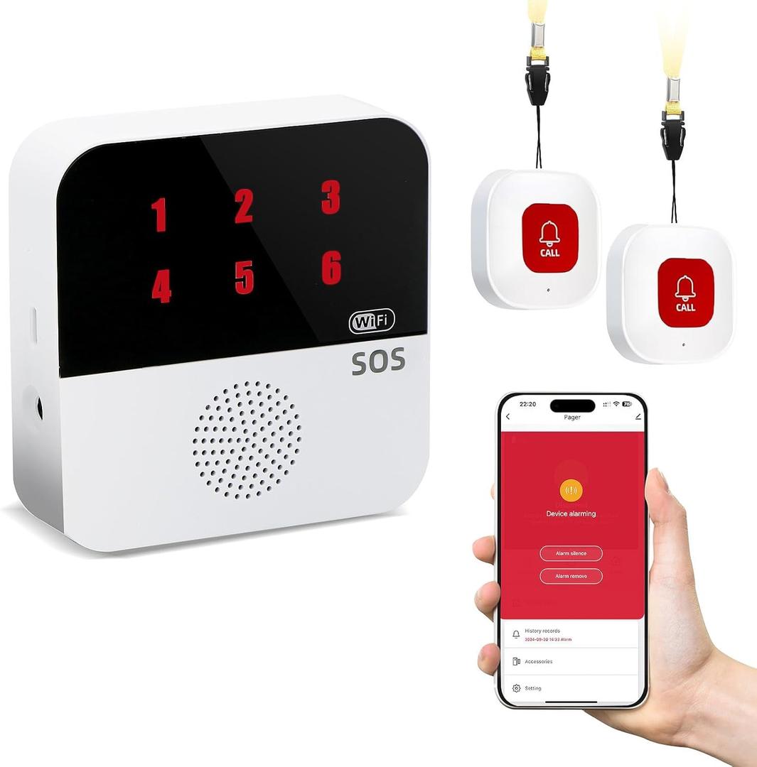 Life Alert Systems for Seniors No Monthly Fee App-Controlled, Medical Alert Systems for Seniors(Only Supports 2.4GHz Wi-Fi) (2 Neckband Remote+1 Receiver)