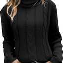 Womens Cable Knit Turtleneck Sweaters 2025 Winter Warm Long Sleeve Pullover Casual Tops (Small, Black)
