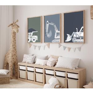 Construction Truck Wall Art Decor Toddler Boys Room Canvas Wall Art Tractor Vehicle Posters Dump Truck Wall Art Kids Bulldozer Pictures Nursery Prints for Boys Bedroom 16x24 Inch Unframed Set of 3