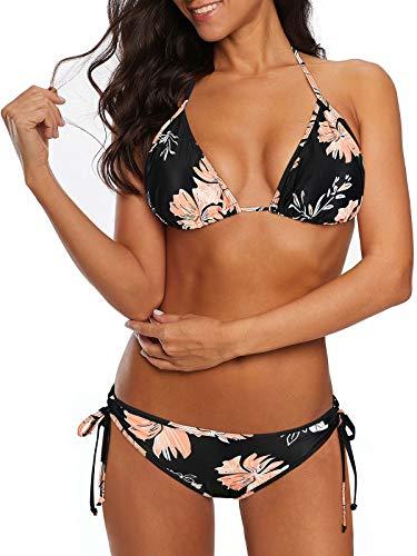 Century Star Women Tie Side Bottom Padded Top Triangle Bikini String Bathing Suit Two Piece Swimsuit Z Black Pink 16-18, XL