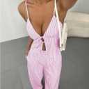 Floerns Women's 2 Piece Outfit Striped Tie Front Camisole Tops and Long Pants Set (Pink, S)