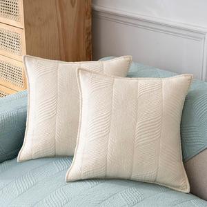 vctops Set of 2 Farmhouse Cotton Quilted Throw Pillow Covers for Couch Bed Sofa Solid Color Super Soft Cushion Covers (Cream,18"x18")