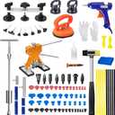 97pcs Dent Puller Kit, Car Dent Puller for Dent Repair, Car Dent Puller Kit with Golden Lifter, Slide Hammer T-Bar, Bridge Puller, Paintless Dent Removal Kit for Car Refrigerator Door Ding Repair