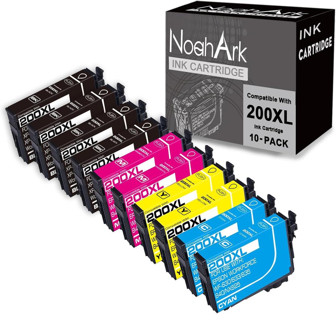 NoahArk 10 Packs 200XL Remanufactured Ink Cartridge Replacement for Epson 200 XL T200XL use for Expression Home XP-200 XP-300 XP-310 XP-400 XP-410 Workforce WF-2520 WF-2530 (4BK/2C/2M/2Y)