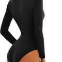 SINOPHANT Long Sleeve Bodysuits for Women Crew Round Neck Basic Stretchy Slim Fit Body Suit Tops, Small