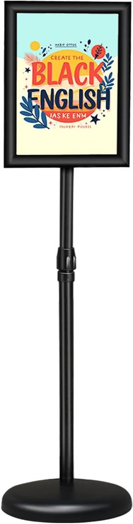 Adjustable floor standing poster stand, vertical and horizontal display sign stand, with heavy-duty base, aluminum alloy opening and closing frame (8.5 x 11 black)