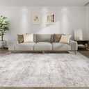 Abstract 6x9 Area Rug: Machine Washable Non Slip Ultra Thin Low-Pile Carpet, Soft Stain Resistant for Living Room Bedroom Nursery, Kid Pet Friendly, Robot Vacuum Compatible - Brown Grey