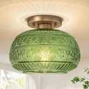 Semi Flush Mount Ceiling Light Fixture, 11" Vintage Gold Hallway Lights Fixture Ceiling with Green Glass for Kitchen, Hallway, Bathroom and Entry Way,Compatible with E26 Light Bulb