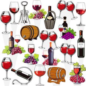 Red Wine Cupcake Toppers 48Pcs Red Wine Party Decorations Wine Cupcake Decorations Cheers Birthday Decor for Wind Theme Party Supplies