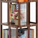 BAMEOS Rotating Bookshelf Tower 4 Tier, 360 Spinning Bookcase with Solid Wood Frame & Bamboo Finish, 4-Component Easy Assembly Corner Book Shelf for Small Spaces, Office, Bedroom, Living Room