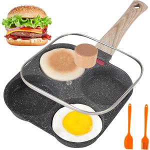 AHFLRTO 4 Cup Egg Pans Nonstick, Aluminum Omelette Pan with Lid, Healthy Egg Skillet for Eggs, Pancakes, Crepes, Sandwiches, Compatible with Gas Stove & Induction Cooktop