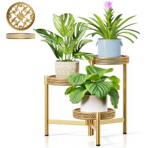 NQW 3 Tier Gold Tall Folding Metal Corner Plant Stand Indoor for Balcony