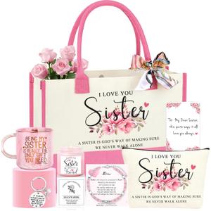 Sister Gifts, Mothers Day Birthday Gifts for Sister, Christmas Valentines Day Unique Present Basket Set of 7