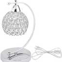 Onerbuy Modern Crystal Table Lamp Plug in Bedside Lamp Chrome Silver Nightstand Desk Lamp E27 with On/Off Switch in Line for Bedroom, Living Room, Office, Dining Room, Hotel(CrystalTableLamp)