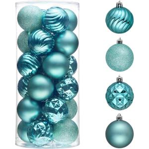 Valery Madelyn Christmas Tree Decorations Ornament Set Decor, 24ct 2.36 Inches Light Blue Shatterproof Christmas Ball Ornaments Hanging Xmas Holiday Party Decor