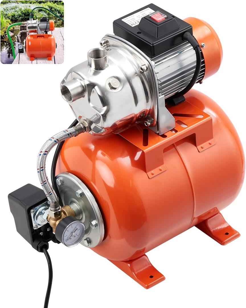 3/4 HP Shallow Well Jet Pump,850 GPH Flow Rate,115V Auto Pressure Switch with Stainless Steel Tank for Lawn, Car Washing, Home Irrigation, Veggie Garden & Landscaping Watering, Winter-Proof Design