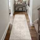 HUGEAR 2x6 Runner Rug Hallway Vintage Beige Machine Washable Neutral Floral Low Pile Carpet Vacuumable Thin Long Throw Rug Bedroom Office Bathroom Kitchen Laundry Non Slip Soft Lightweight