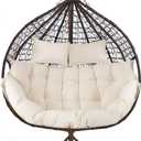 DANGHOOGY Outdoor Double Egg Chair Cushions, Waterproof Wicker Egg Chair Replacement Cushion, Thickened Hanging Chair Cushion, 65x47x7 Inches (Cream), Patio Furniture Cushions