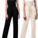 2 Pack Women's Jumpsuits Summer Romper Sleeveless Wide Leg Long Pants 2025 Casual Summer Dressy Travel Outfit, L