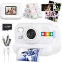 Kids Color Instant Print Camera  Kids Camera with 5 Color Photo Paper, 48MP & 1080P Video, 21 Fun Frames, 32G Card, Christmas/Birthday Gifts for Girls and Boys Ages 3 4 5 6 7 8 9 10 11 12 -White
