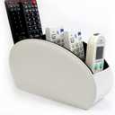 Remote Control Holder Organizer Desk Leather Cases Control Storage TV Remote Control Organizer with 5 Spacious Compartments (White with Metal Bottom)