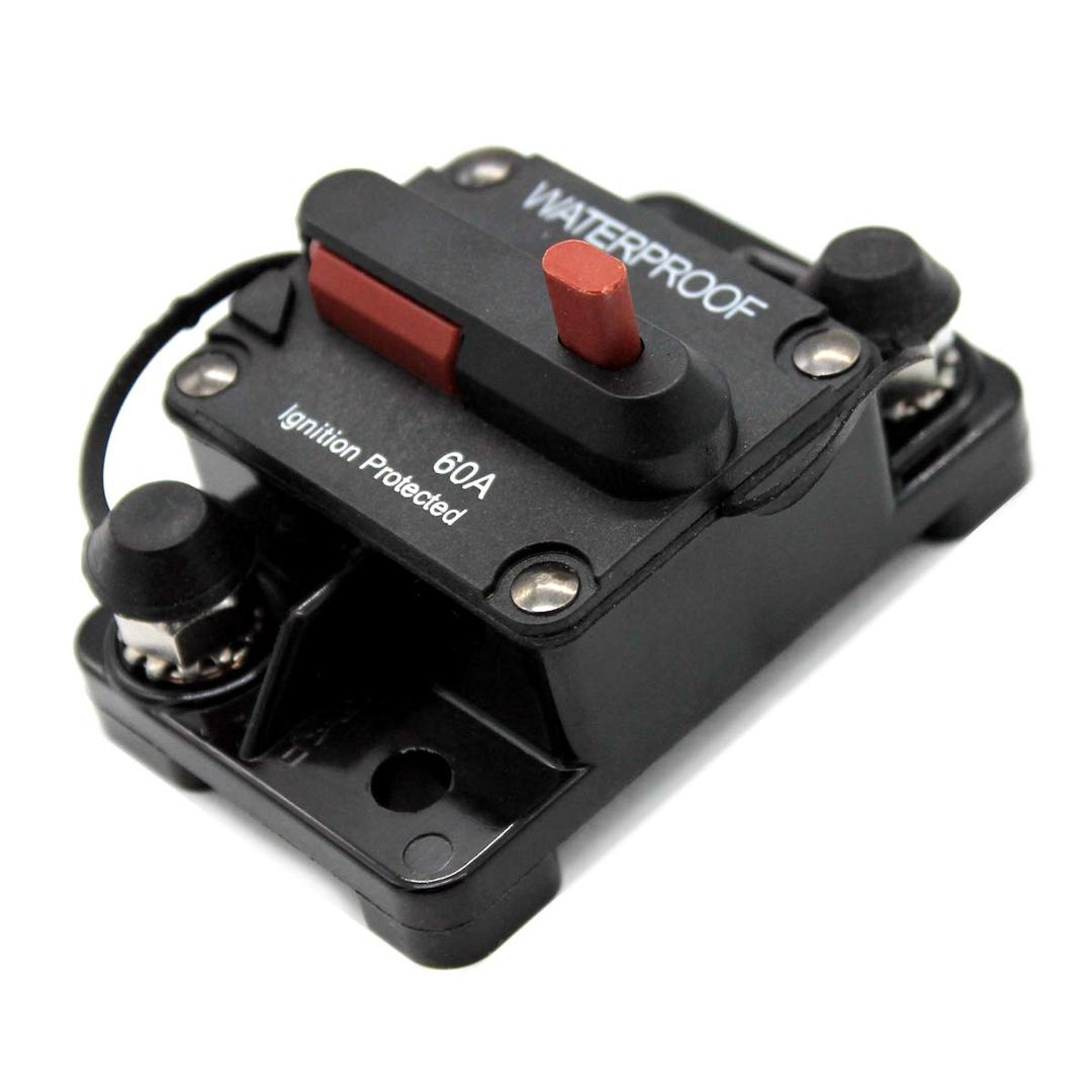 60Amp Circuit Breaker for Boat Trolling Motor Marine ATV Trailer Vehicles Battery Charger Golf Cart Solar System Inline Fuse with Manual Reset Switch Waterproof DC 12V-48V IP67
