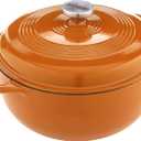 Lodge 6 Quart Enameled Cast Iron Dutch Oven with Lid – Dual Handles – Oven Safe up to 500° F or on Stovetop - Use to Marinate, Cook, Bake, Refrigerate and Serve – Apricot