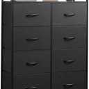 WLIVE Fabric Dresser for Bedroom with Open Shelves, Tall White Dresser with 8 Drawers, Storage Tower with Fabric Bins, Chest of Drawers for Closet, Hallway (Charcoal Black)