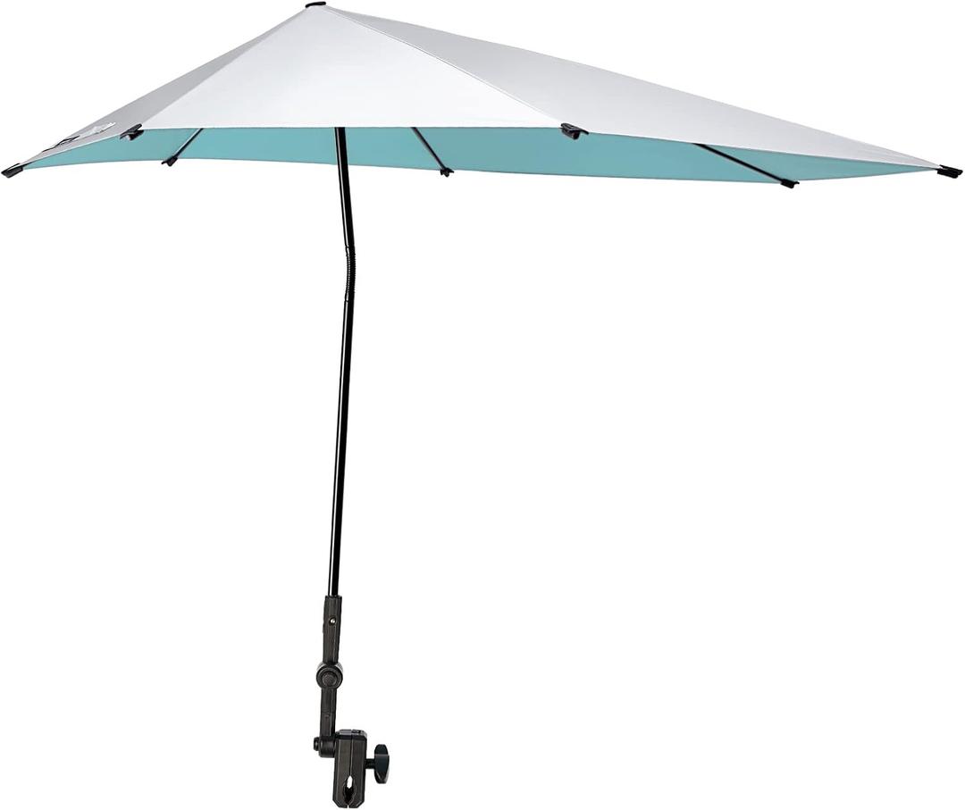 Prospo Adjustable Beach Umbrella with Universal Clamp, Portable UPF 50+ UV Protection Umbrella for Chair, Wheelchair, Golf Cart, Stroller, Bleacher, Patio (Lake Blue/Silver)