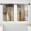 Brown Beige Painting Kitchen Curtains 36 Inch Length Abstract Window Short Tier Curtains Over Sink Set of 2, Grey Contemporary Vintage Small Kitchen Decor 26x36 Inch