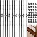 Iron Balusters for Staircase, 16 Pack Wrought Iron Balusters, 1/2" Hollow Stair Spindles Stair Balusters, Metal Balusters Spindles for Decks W/ 32 Pack Baluster Shoes