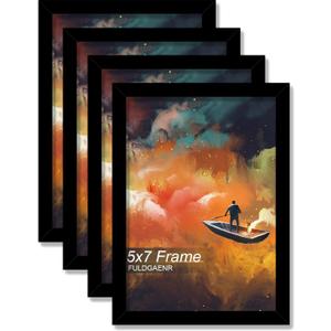 FULDGAENR 5x7 Picture Frame Set of 4, Black Frames for 5 x 7 Inch Photo Poster Certificate, High Transparency Wall/Tabletop Frame with Horizontal Vertical Display (4 Pack | Black | 5"x7")