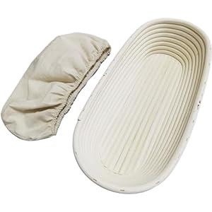 I-LAN 14-Inch Oval Rattan Banneton Proofing Basket with Liner – Natural Sourdough Bread Proofing Bowl for Artisan Loaf, Includes Removable Cotton Liner, Brotform Dough Rising Basket (14" x 5.5" x 3")
