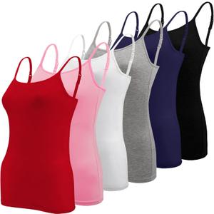 BQTQ 6 Pcs Women's Camisole Tops Undershirts Adjustable Spaghetti Strap Tank Top (Large, Black, White, Gray, Hot Pink, Red, Dark Blue)