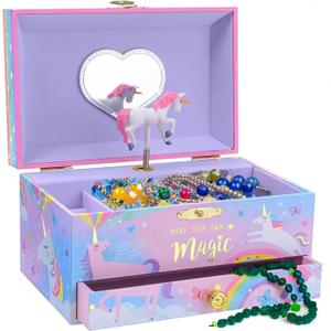 Jewelkeeper Girl's Musical Jewelry Storage Box with Pullout Drawer, Cotton Candy Unicorn Design, The Beautiful Dreamer Tune
