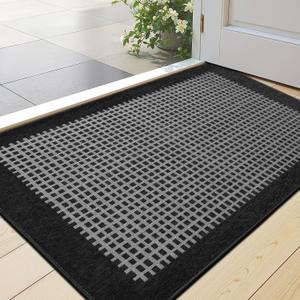 LUMI Inside Door Mat for Entry 24''x36'', Absorbent, Dirt Trapper, Low Profile Thin, Non Slip Mats with Rubber Backing, Ideal for Indoor, High Traffic, Garage, Entrance, Checkered Black