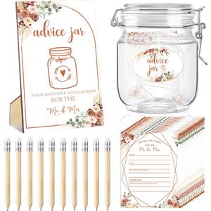 Jetec 74 Pcs Advice and Wishes for the Mr and Mrs 60 Pcs Wedding Advice Cards Advice and Wishes Jar Box Bridal Shower Advice and Wishes Cards for Bride and Groom Bridal Shower Decor(Boho)