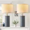 Reaketon Table Lamps for Living Room Set of 2, Ceramic Table Lamps for Bedroom, 20" Modern Lamps for Night Stands, Grey