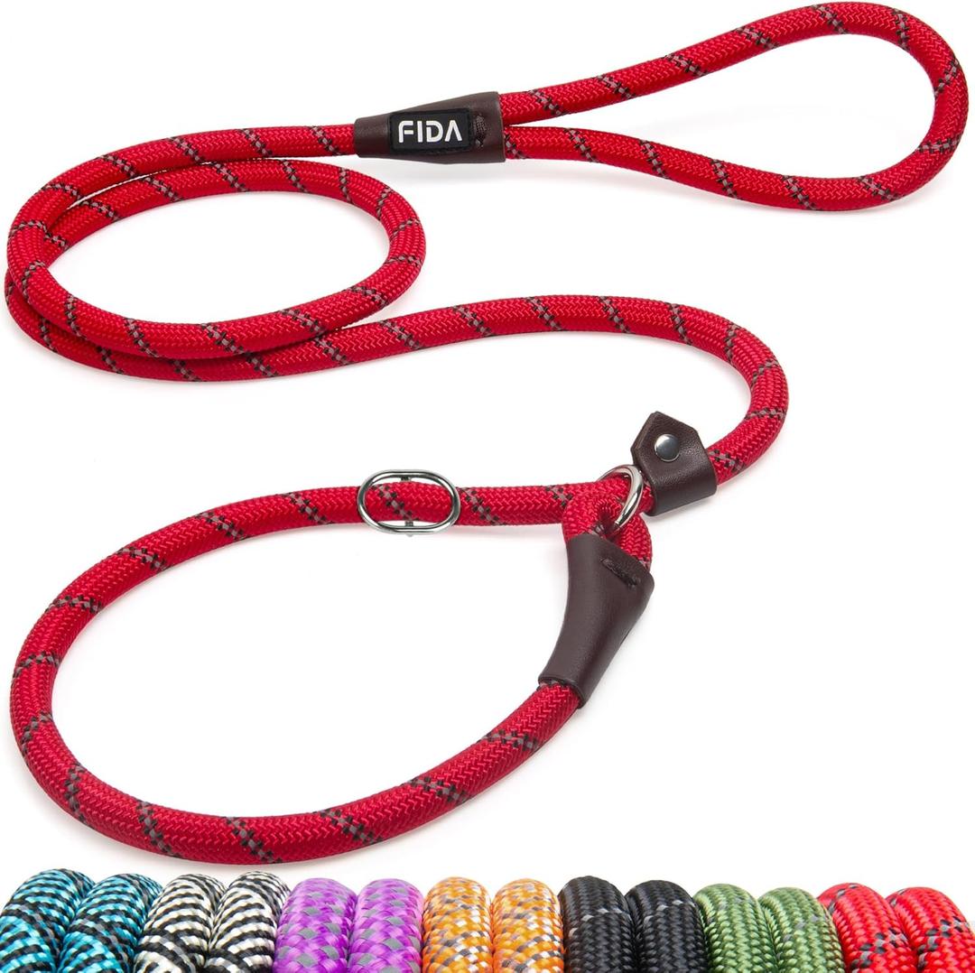 Fida Durable Slip Lead Dog Leash, 6 FT x 1/2" Heavy Duty Comfortable Strong Rope Slip Lead for Large, Medium Dogs, No Pull Pet Training Leash with Highly Reflective, Red